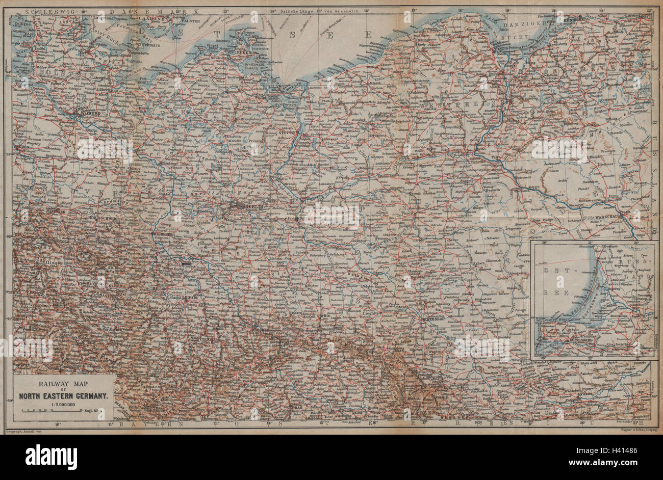 NE GERMANY & POLAND Railways. Nordosten Deutschland eisenbahnen karte