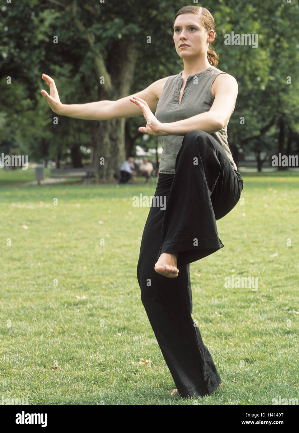Park, woman, Tai Chi Chuan, figure "Wan Kun She Hu" park, Tai Chi practical  person, shadow speakers, motion, gesture, position, motion system, remedial  gymnastics, body experience, motion meditation, body control,  concentration, seriously,