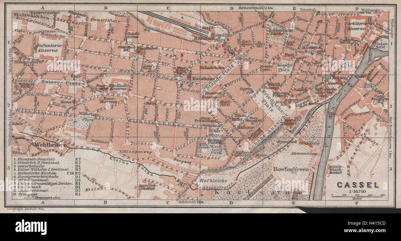 KASSEL CASSEL antique town city stadtplan. Hesse. Germany karte 1910 old map Stock Photo