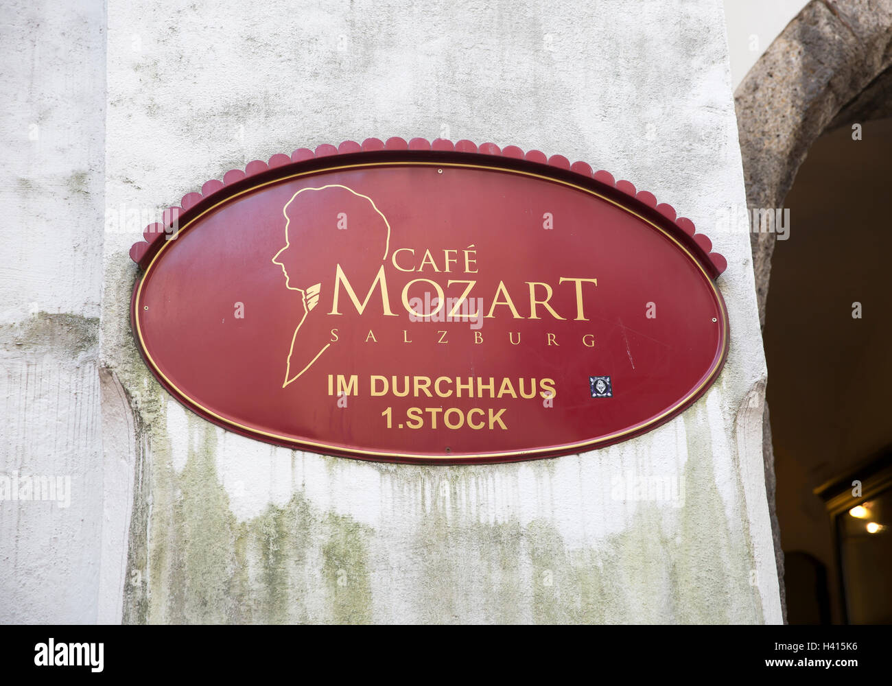 Cafe Mozart wall sign in Salzburg Austria Stock Photo Alamy