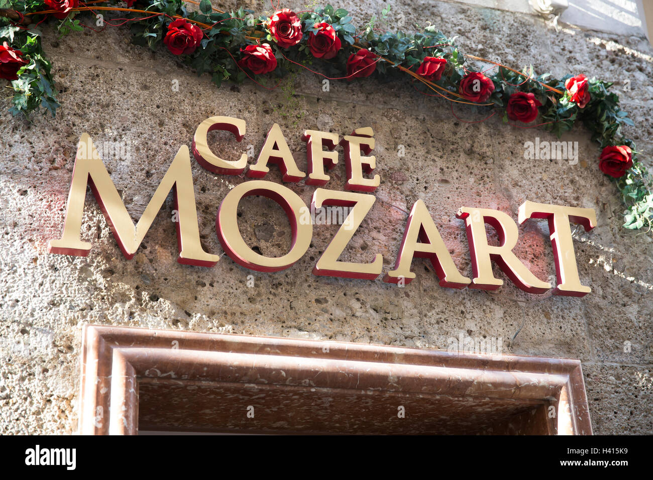 Cafe Mozart wall sign in Salzburg Austria Stock Photo Alamy