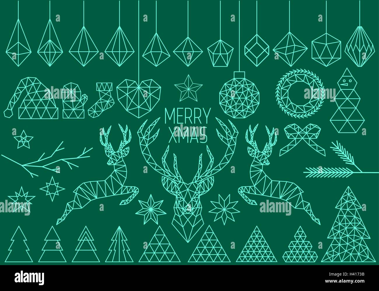 Abstract geometric Christmas set, polygon reindeer, low poly vector design elements Stock Vector