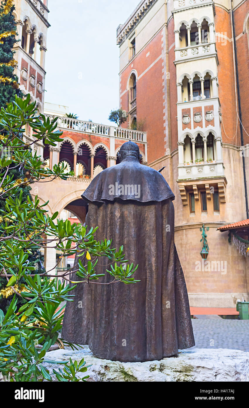 The statue of Pope John XXIII in the courtyard of St Antony's church, Istanbul, Turkey. Stock Photo