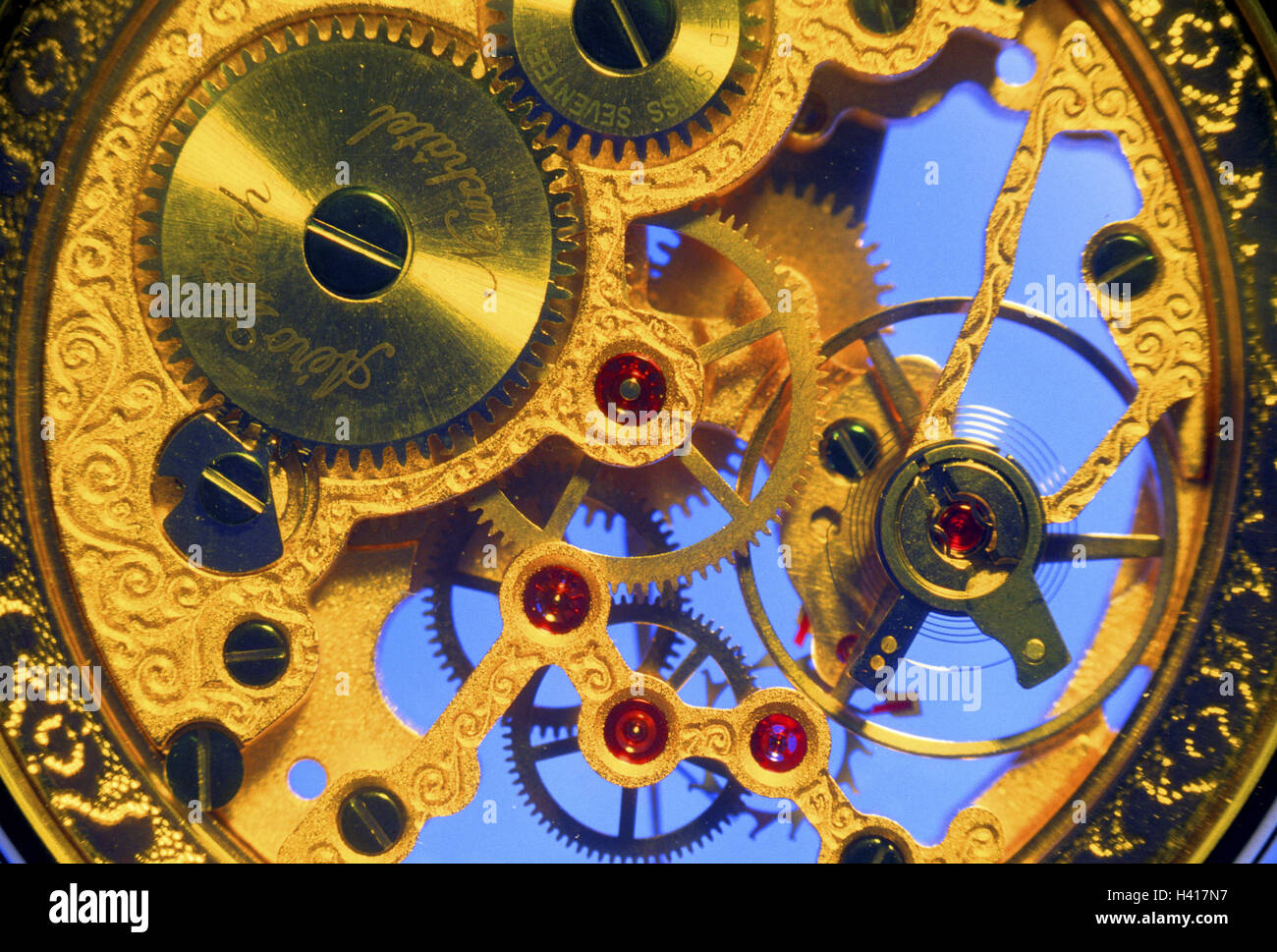 Skeleton clock, clockwork, detail, clock, skeleton clock, golden, gilds