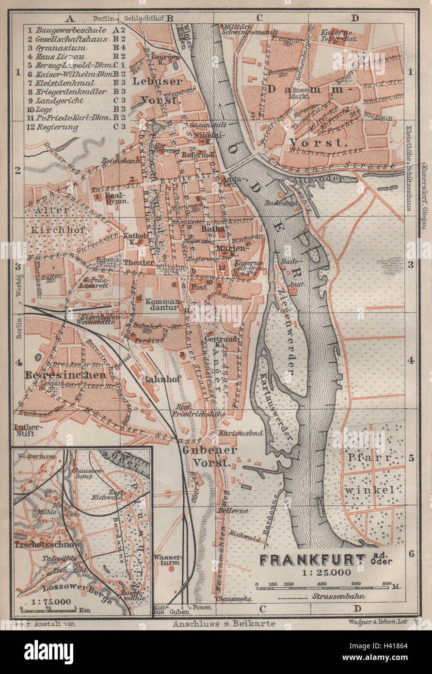 FRANKFURT AN DER ODER antique town city stadtplan. Hessen karte 1910 old map Stock Photo