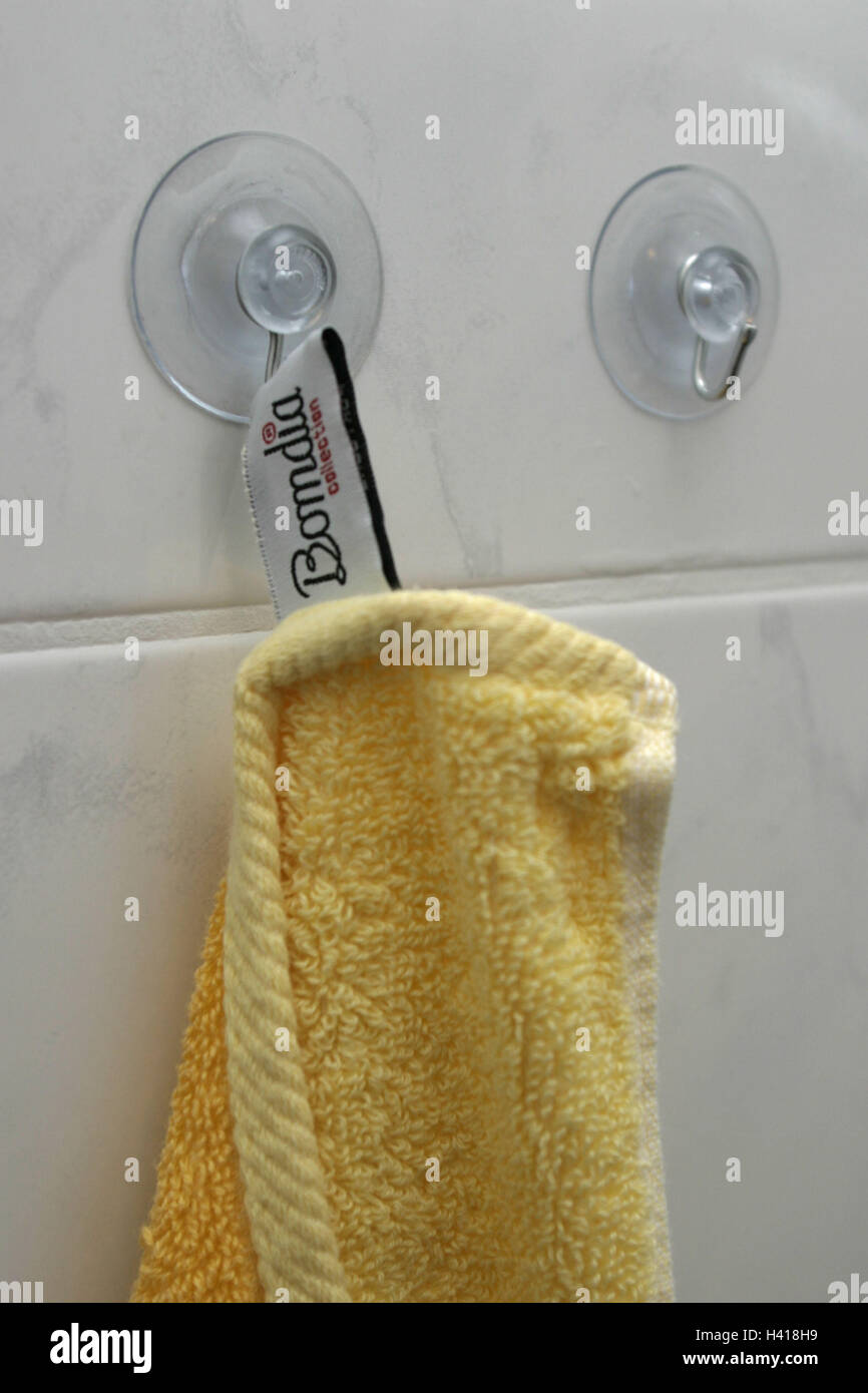 Wall, towelrail, towel, detail, bath, bathroom, tiles, sucker, hook, stick, stop, fastening