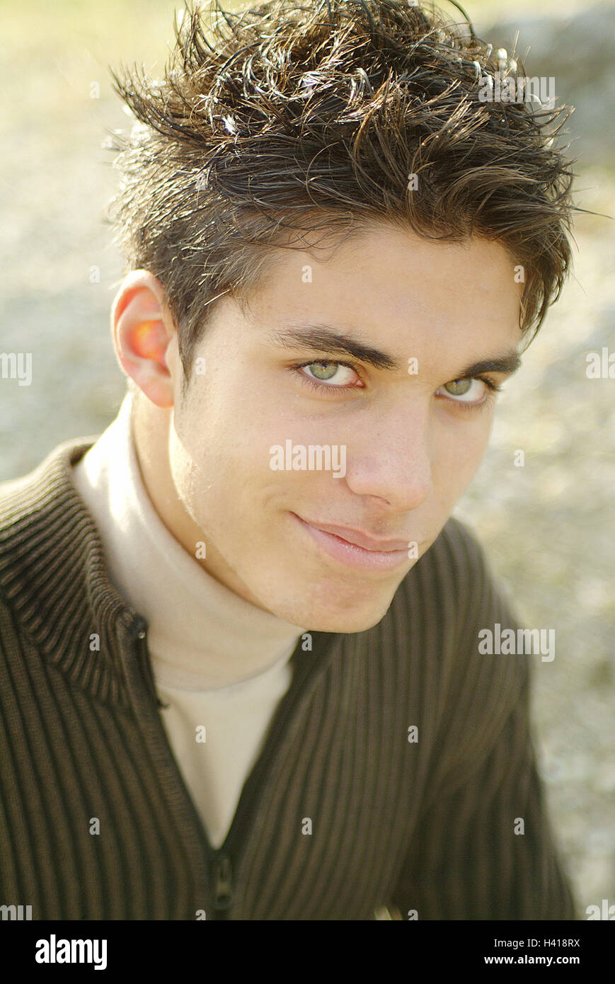 Young person, dark-haired, smile, portrait, man, young, teenager, 15 years, colour eyes green, hairstyle, ruffles, Hairstyling, look, careless, self-confidently, smile, lay cautiously, shyly, uncertainly, youth, naturalness, curled, outside Stock Photo ... Young person, dark-haired, smile, portrait, man, young, teenager, 15 years, colour eyes green, hairstyle, ruffles, Hairstyling, look, careless, self-confidently, smile, lay cautiously, shyly, uncertainly, youth, naturalness, curled, outside Stock Photo ...