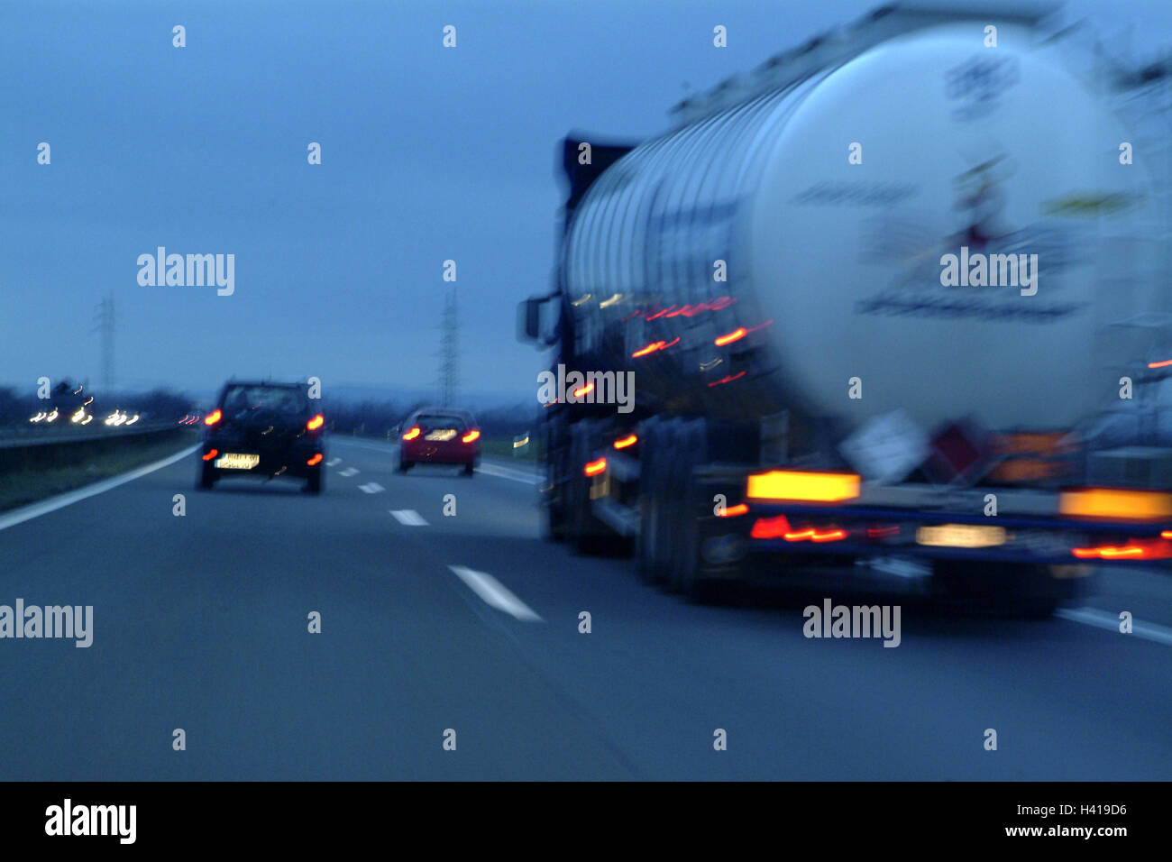 Highway, traffic, passenger car, truck, lights, dusk, street, traffic, traffic, vehicles