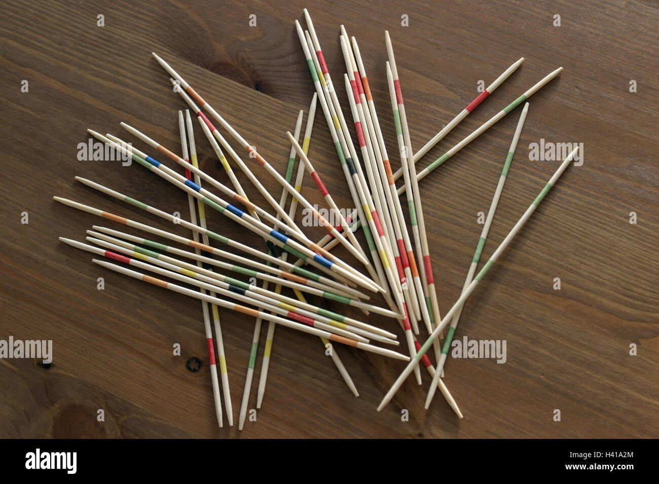 Game, pick-up-sticks, leisure time, entertainment, leisure activity, games, parlour game, skill game, Wooden rod, rod, colourfully, in a mess, heaps, tangle, play, gather, record, lift, skill, skill, material recording, Still life Stock Photo