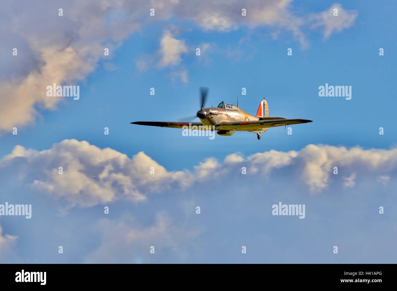 Hawker Hurricane Mkl R4118 fly at Shuttleworth Race Day Finale. Stock Photo