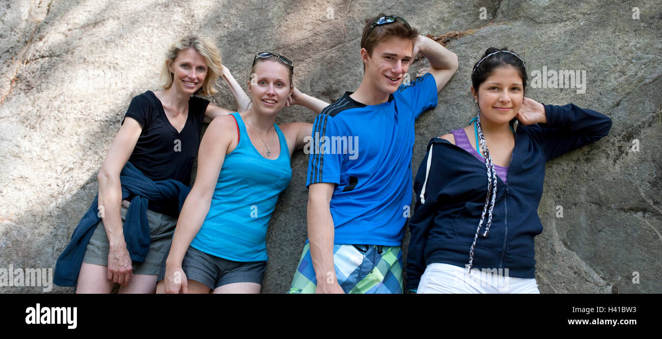 family hiking with foreign exchange student, North America, Canada, Ontario, Algonquin Provincial Park Stock Photo