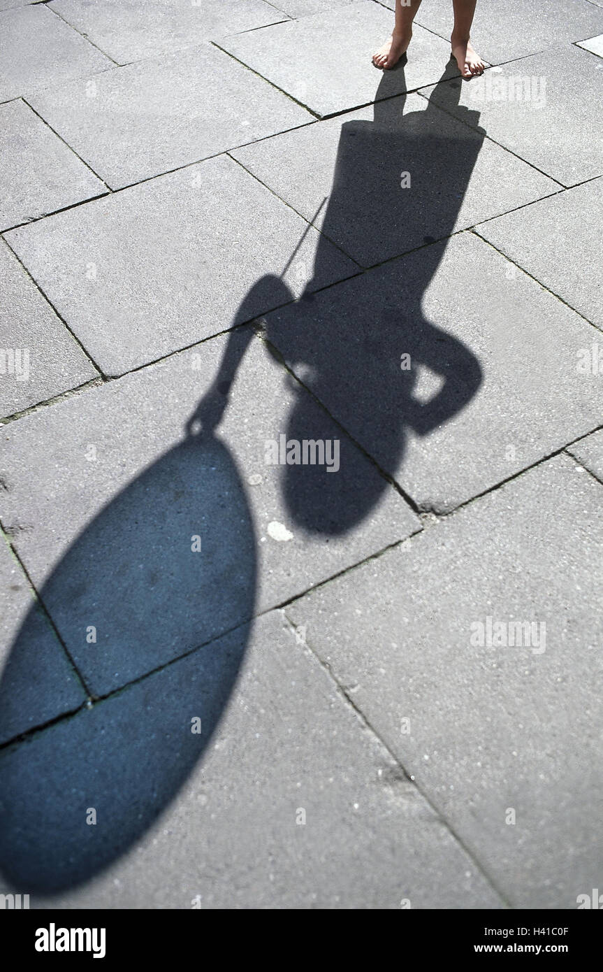 Pavement, shadow, girl, balloon, Stock Photo