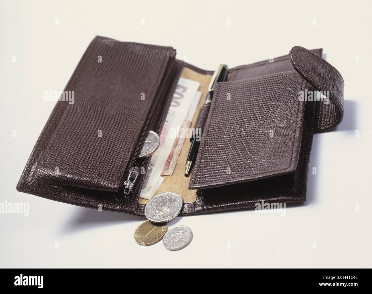 Change purse, bank notes, coins, Still life, product photography, money, change, hard money, banknotes, notes, meanses payment, purses, Portmonee Stock Photo
