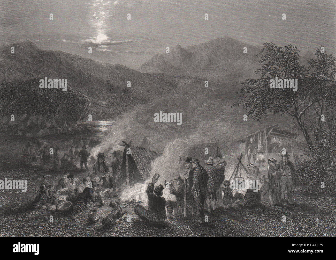 "Night Scene in the Diggings", by E.C. BOOTH/John Skinner PROUT. Australia c1874 Stock Photo