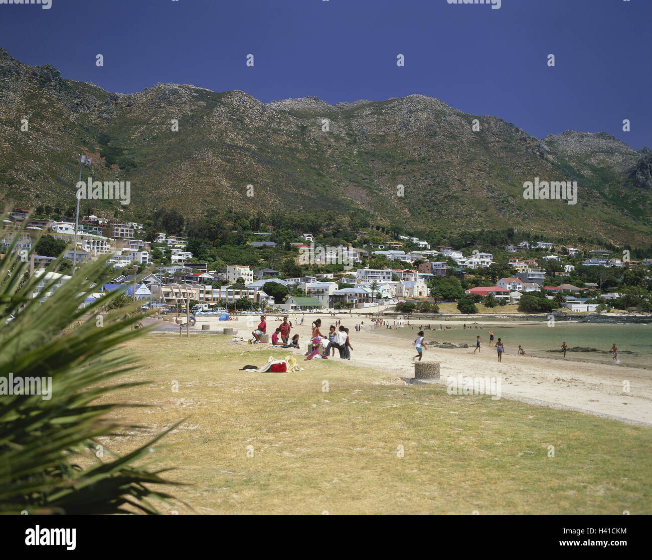 South, Africa, cape region, Gordons Bay, local view, beach, Africa, cape region, cape half island, west cape, western cape, beach, place, resort, mountains Stock Photo