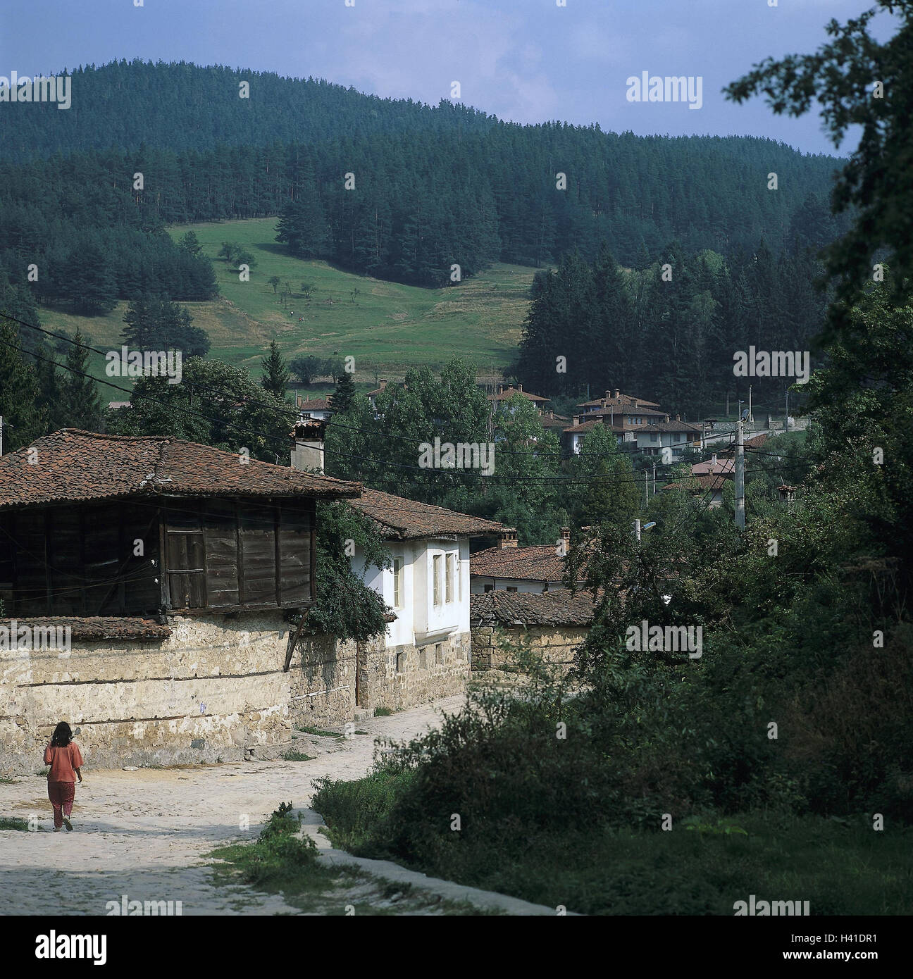 Bulgaria, Koprivstica, local view, detail, Southeast, Europe, central Bulgaria, Sredna Gora mountains, Topolnica valley, place, houses, residential houses, traditionally, scenery, hill scenery, outside Stock Photo