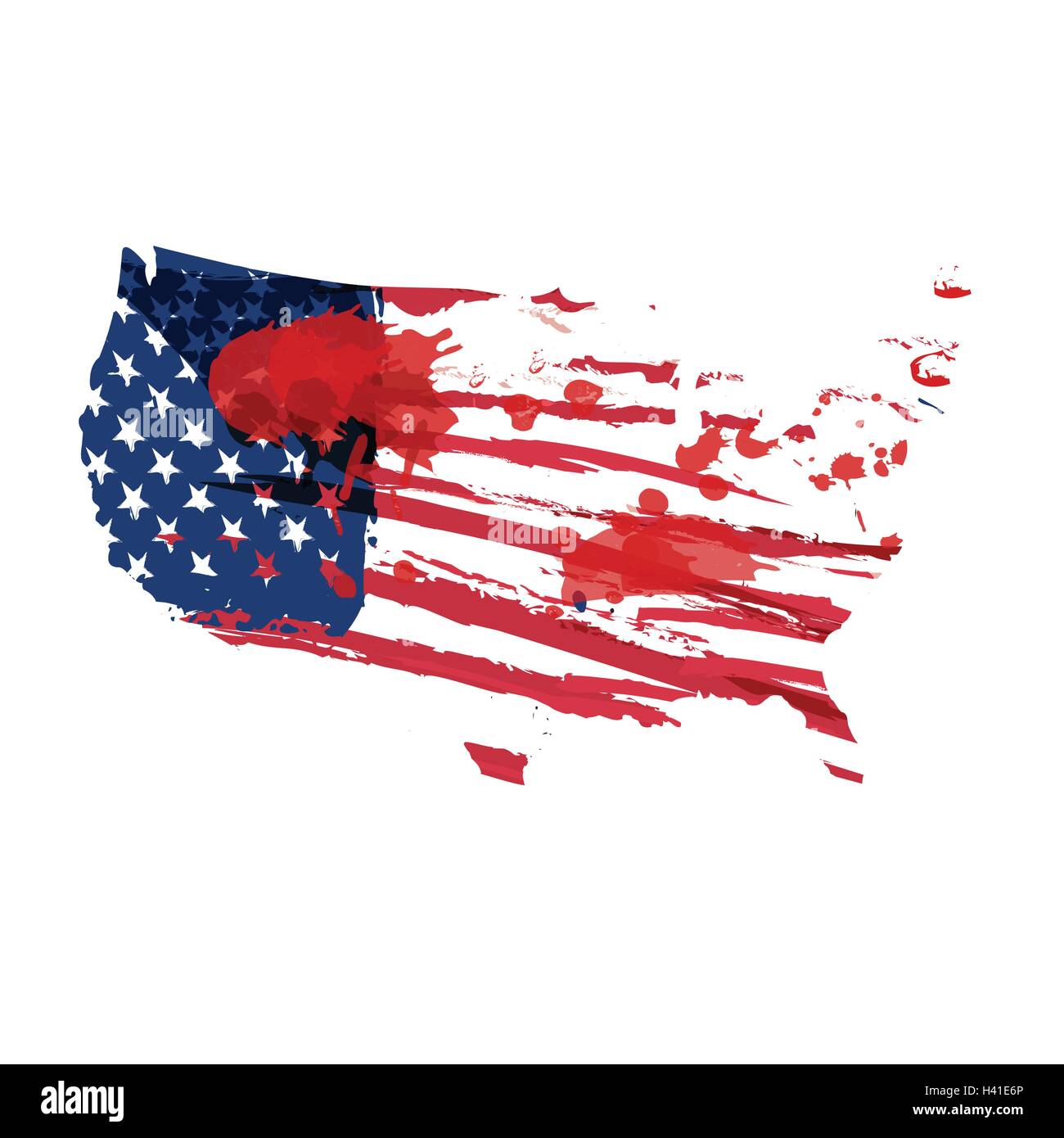 USA flag grunge in a map shape with blood splatters Stock Vector Image ...