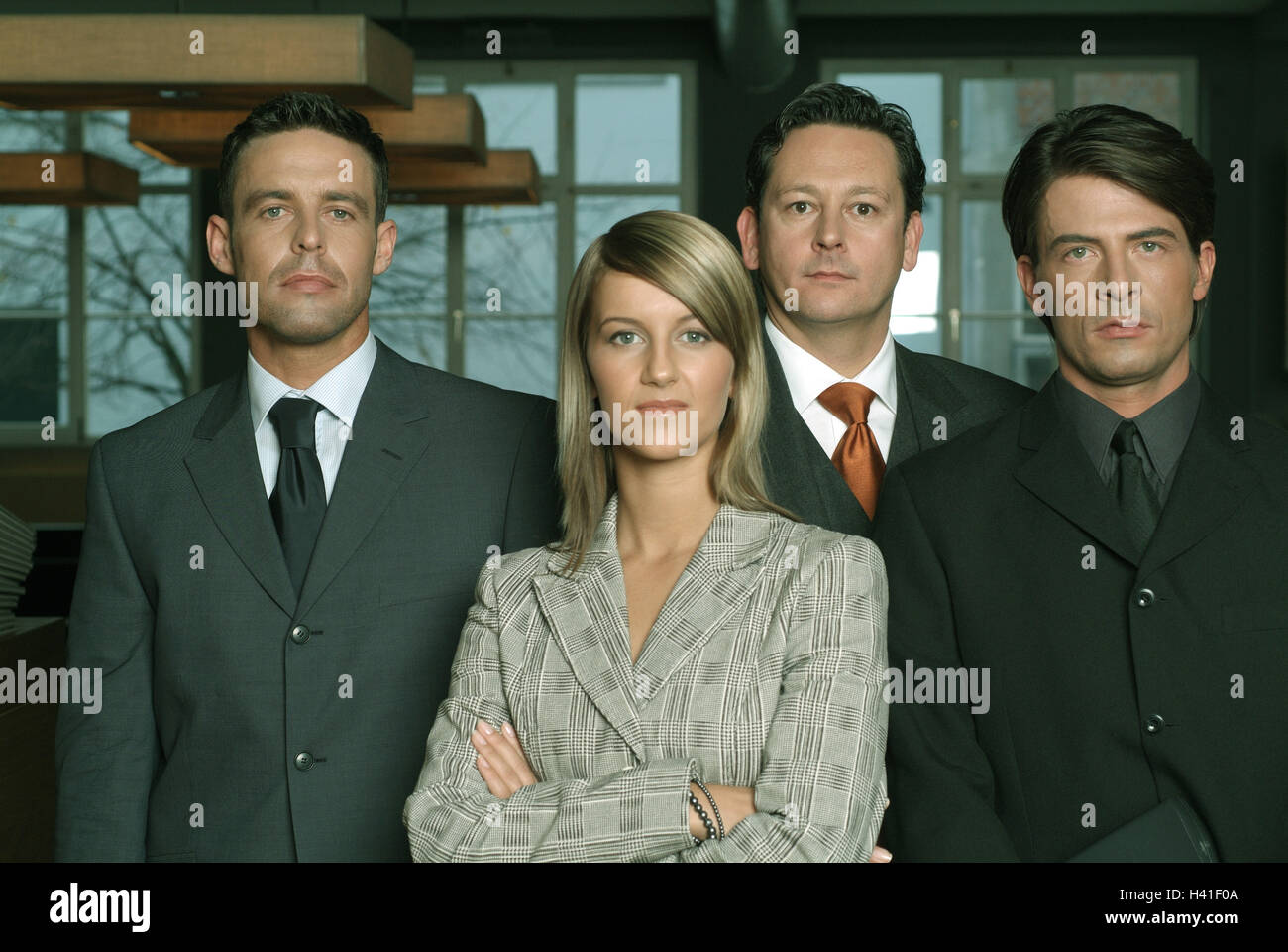 Business people, seriously, group picture business, men, business people, businesswoman, woman, colleague, colleague, team, self-confidently, confidently, confidently, ambitiously, wait, stand, unity, group, view camera, inside Stock Photo