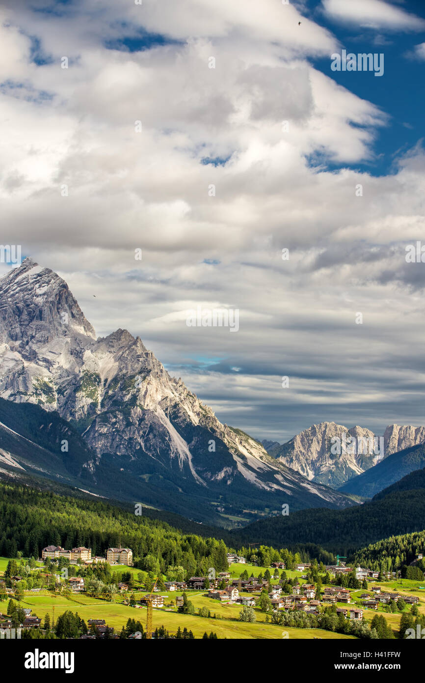 View to Cortina d'Ampezzo and Dolomites mountains, Italy Europe Stock Photo