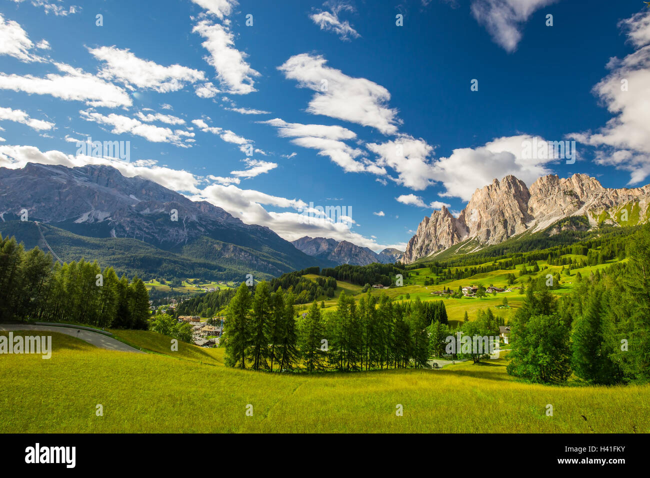 Magnificent valley with Cristallo mountain group near Cortina d'Ampezzo, Dolomites mountains, Italy Europe Stock Photo