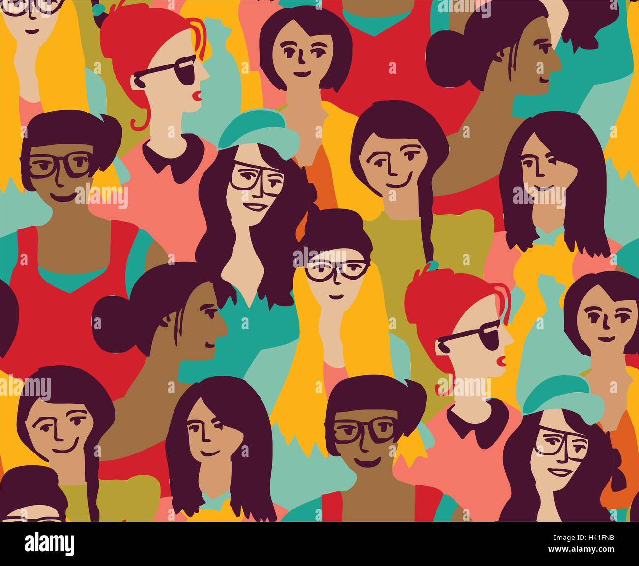 Woman only crowd group color seamless pattern Stock Vector Image & Art ...