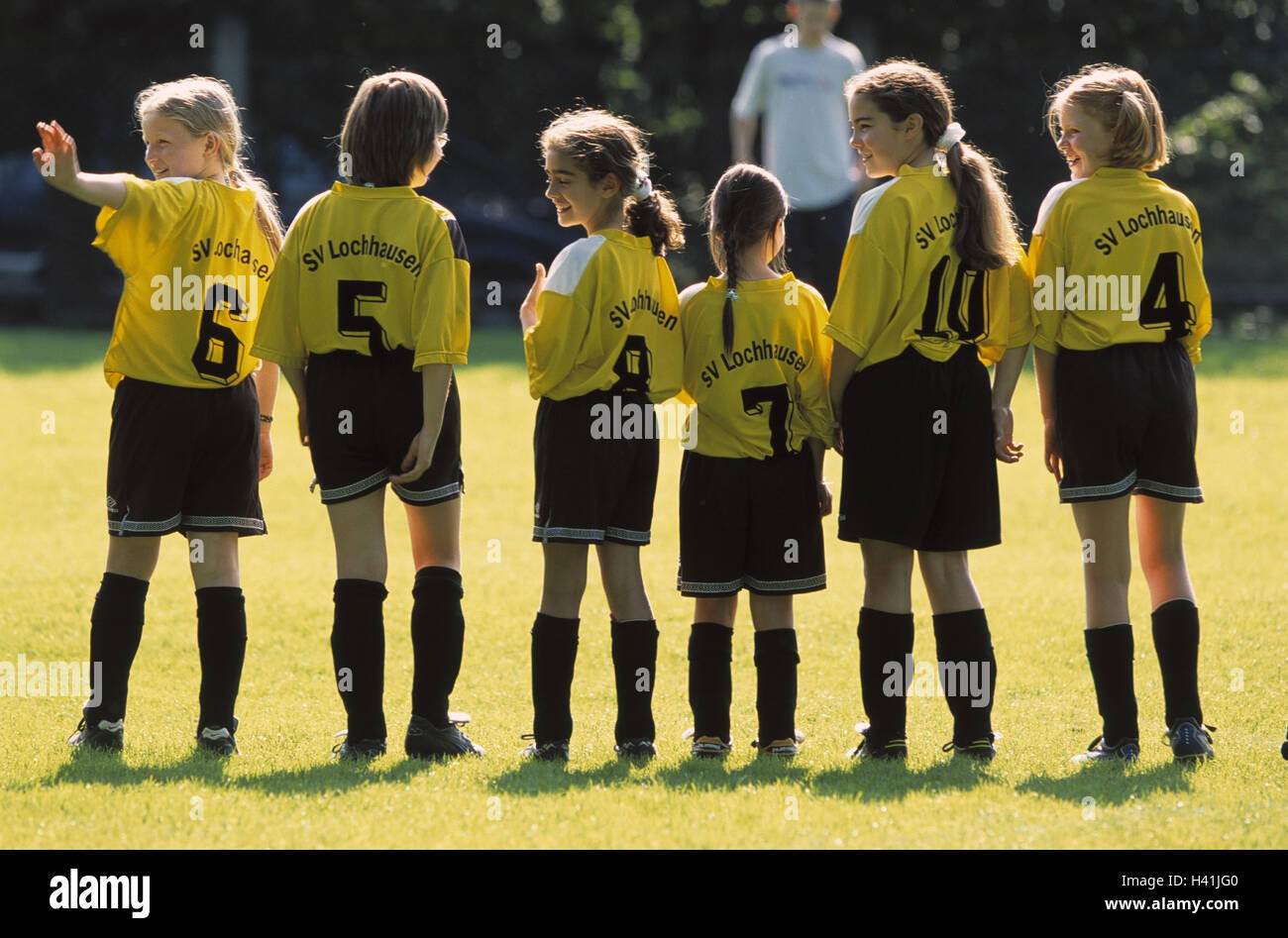 Football team, girl, defensive wall, no model release, children, young