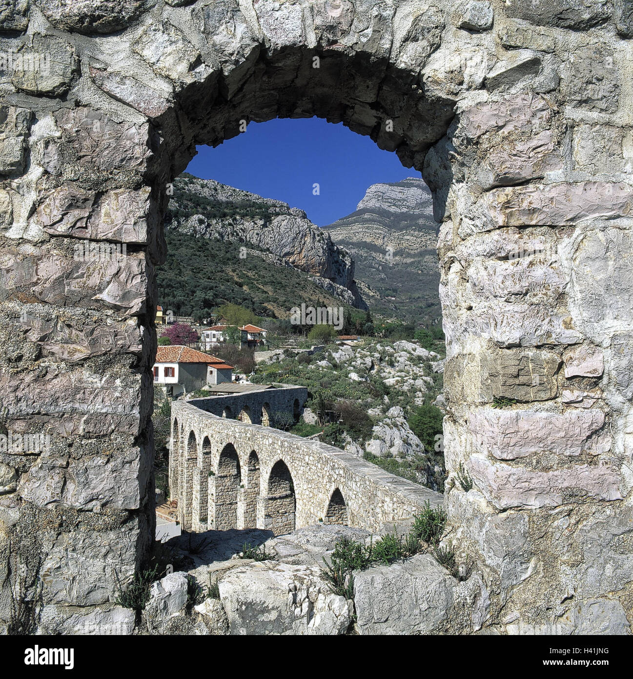 Montenegro, Stari bar, defensive wall, round arch, view, aqueduct, bar, alt bar, ruins, remains, city wall, rests, historically, place of interest, culture, outside Stock Photo