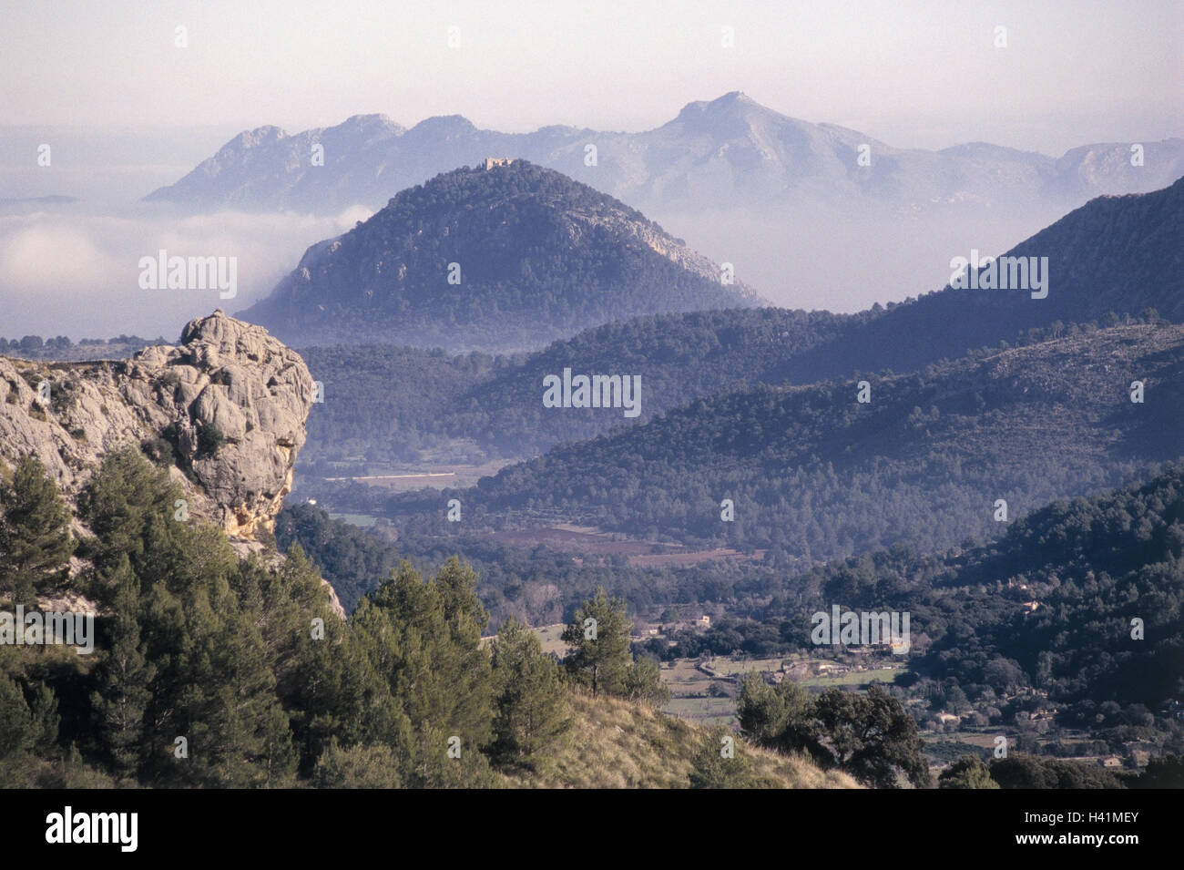 Spain, Majorca, close Pollenca, mountain landscape, the Mediterranean Sea, the Balearic Islands, island, the north, mountains, mountains, scenery, nature, Idyll, rest, silence Stock Photo