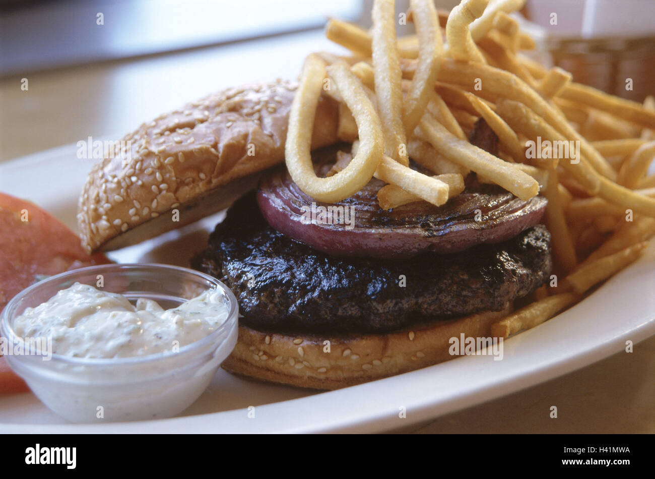 The USA, fast food, hamburger, chips, dip, America, snack bar, snack, food, eat, French frieze