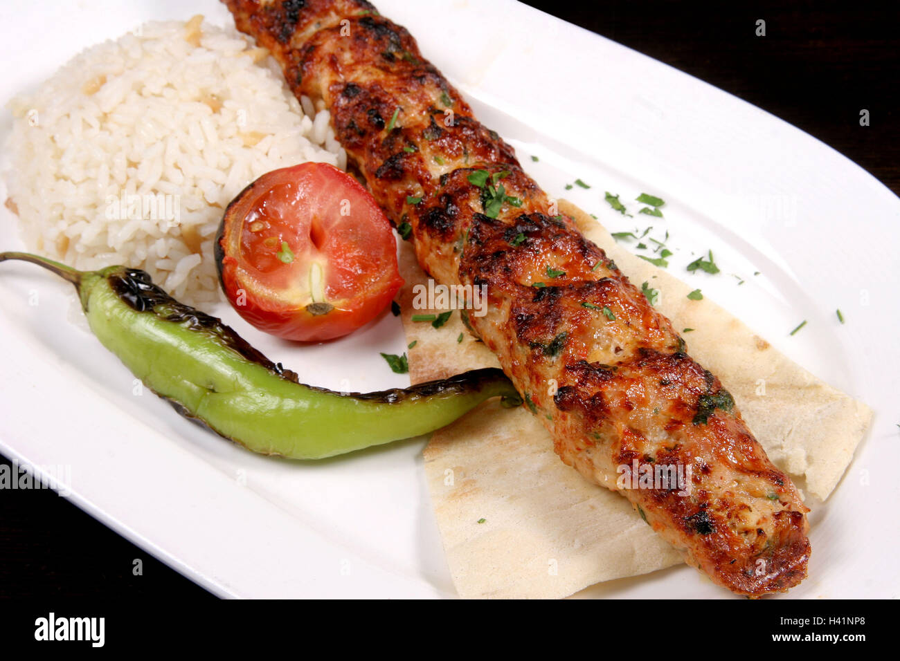 Chicken Kofte Kebab with Rice Stock Photo
