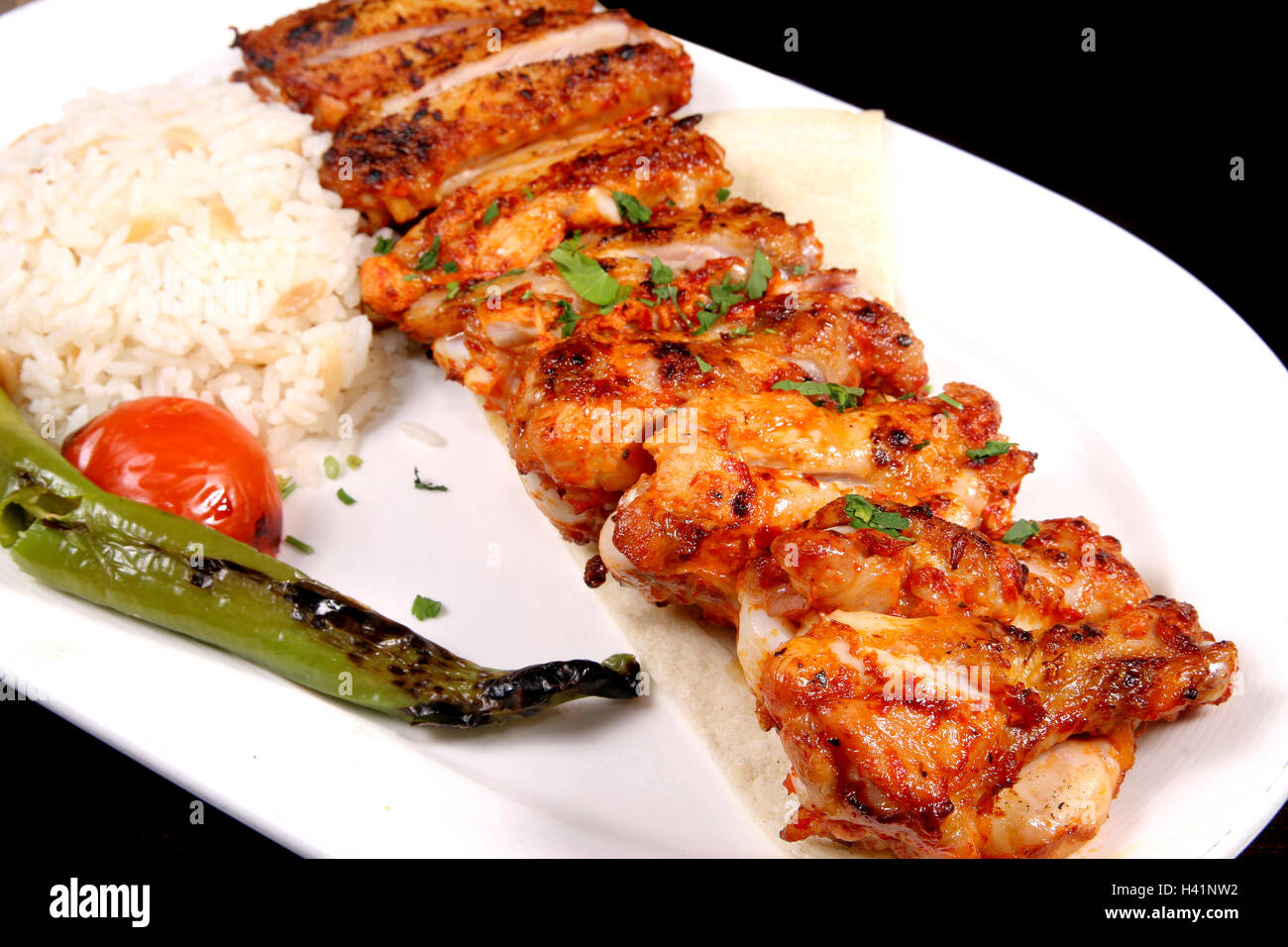 Grilled Chicken Wings with Rice Stock Photo Alamy