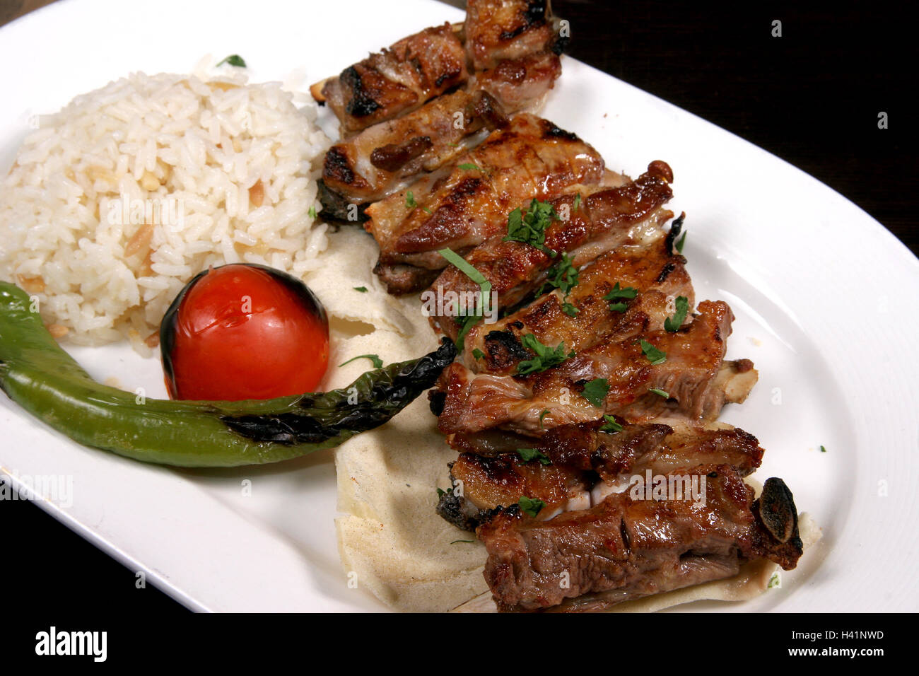 Grilled Ribs with Rice Stock Photo Alamy