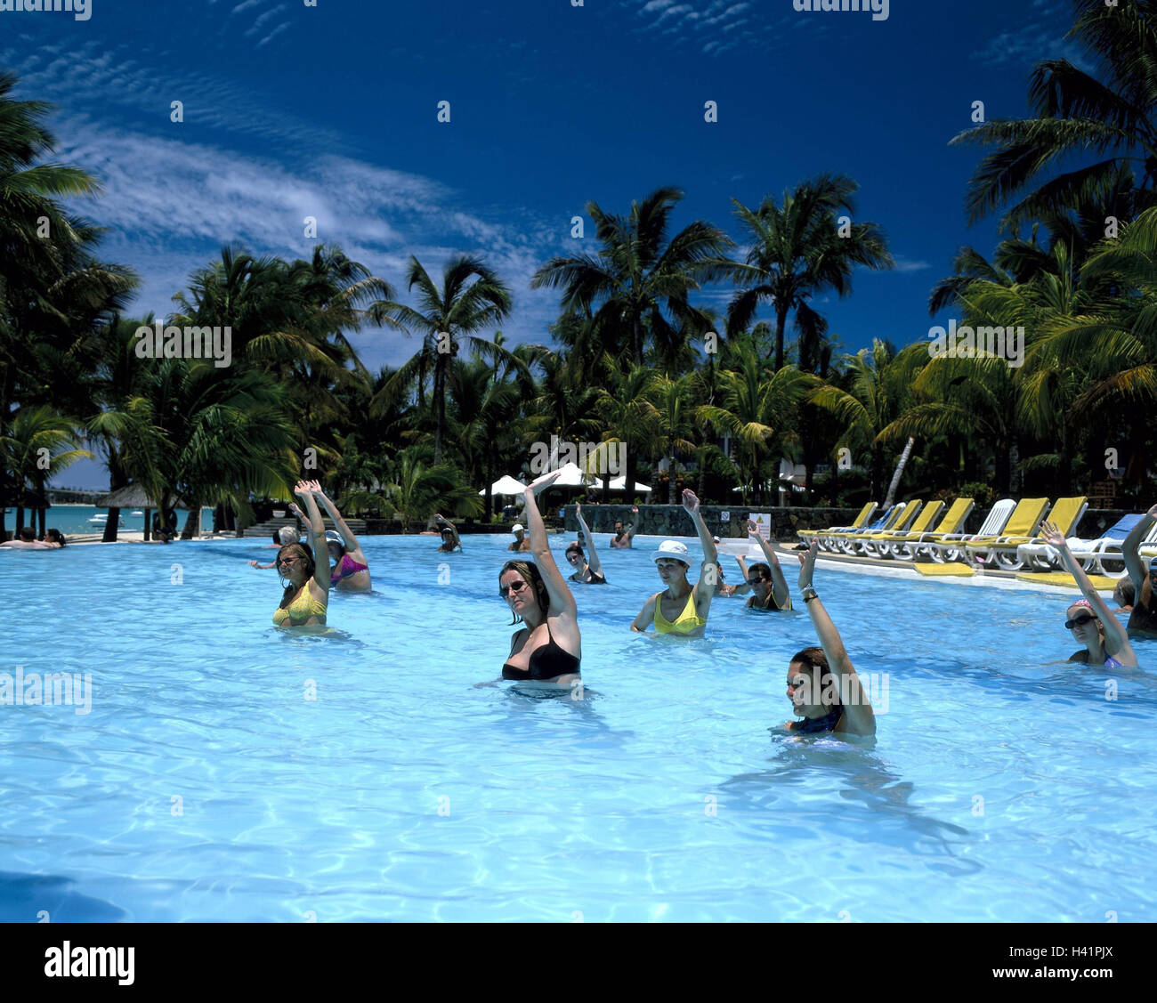Mauritius, hotel facility, swimming pool, tourist, water gymnastics, no