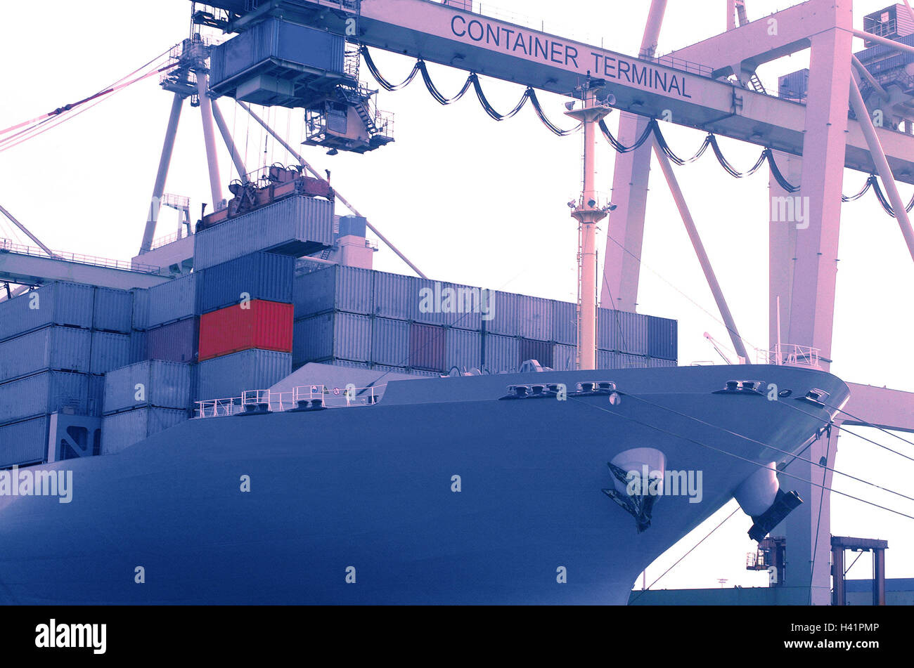 Container port, loading engines, freighter, container, detail ...