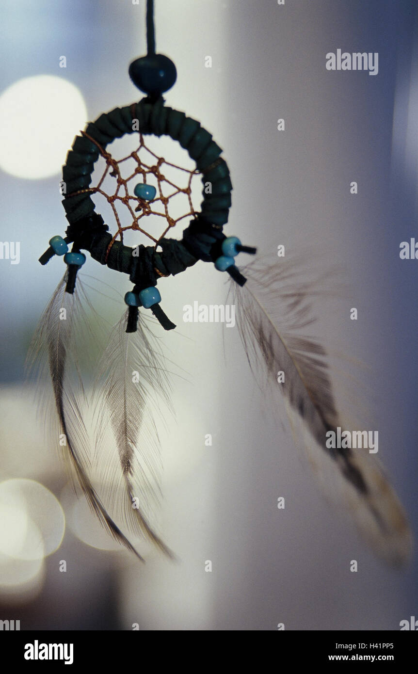 Dream catchers, Indian, esotericism, Shamanism, superstition, spirituality, tradition, Dreamcatcher, Dream all-in wrestler, dreams, Alps trap, protection, network, feathers, handicraft, material recording, Still life, inside Stock Photo
