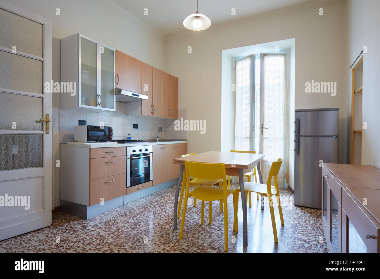 Simple kitchen interior in normal apartment Stock Photo