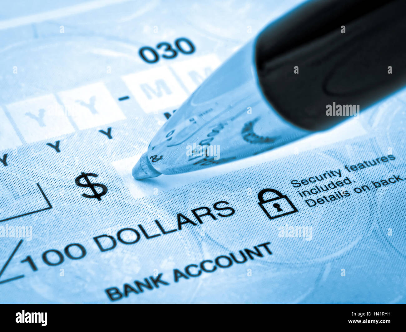 Pen on the Check Stock Photo Alamy