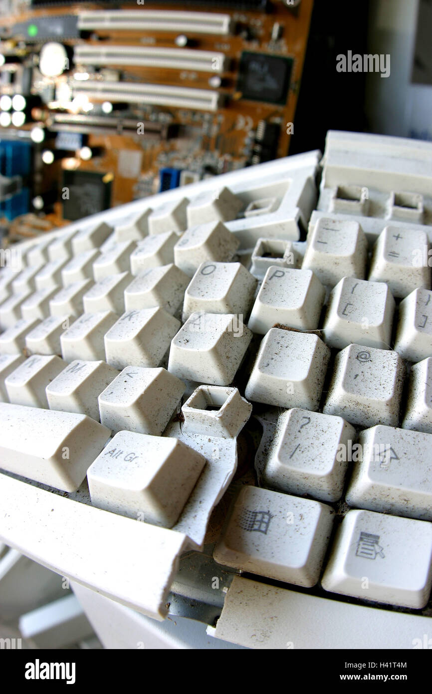 Electric scrap metal, computer keyboard, broken, discards, detail