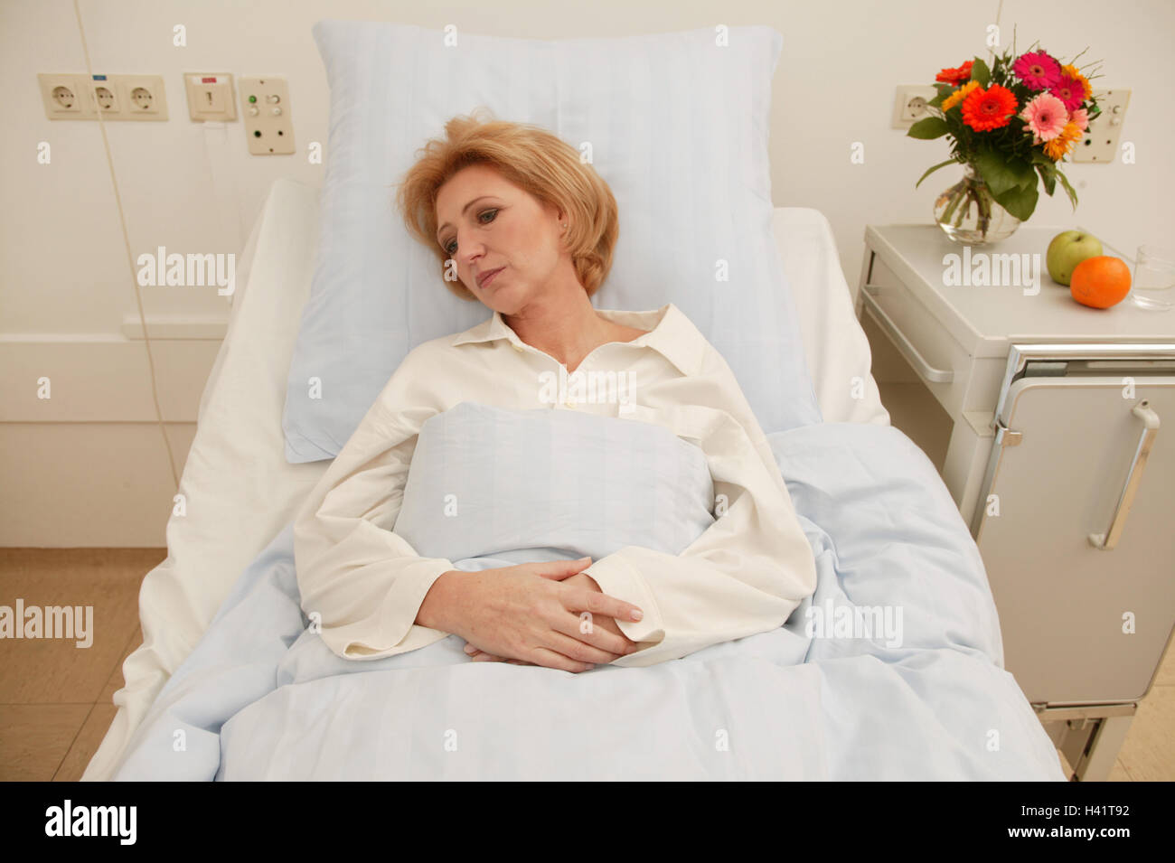 Sickbed, patient, sadly, lie, half portrait, medicine, hospital, clinic ...