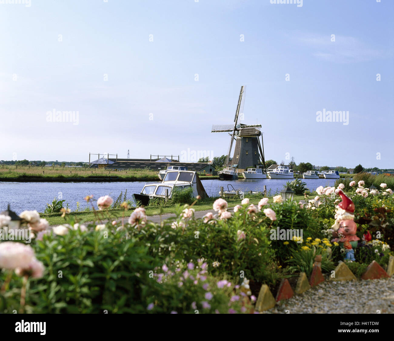 The Netherlands, Buitenkaag, channel, boots, windmill, Europe, Benelux ...