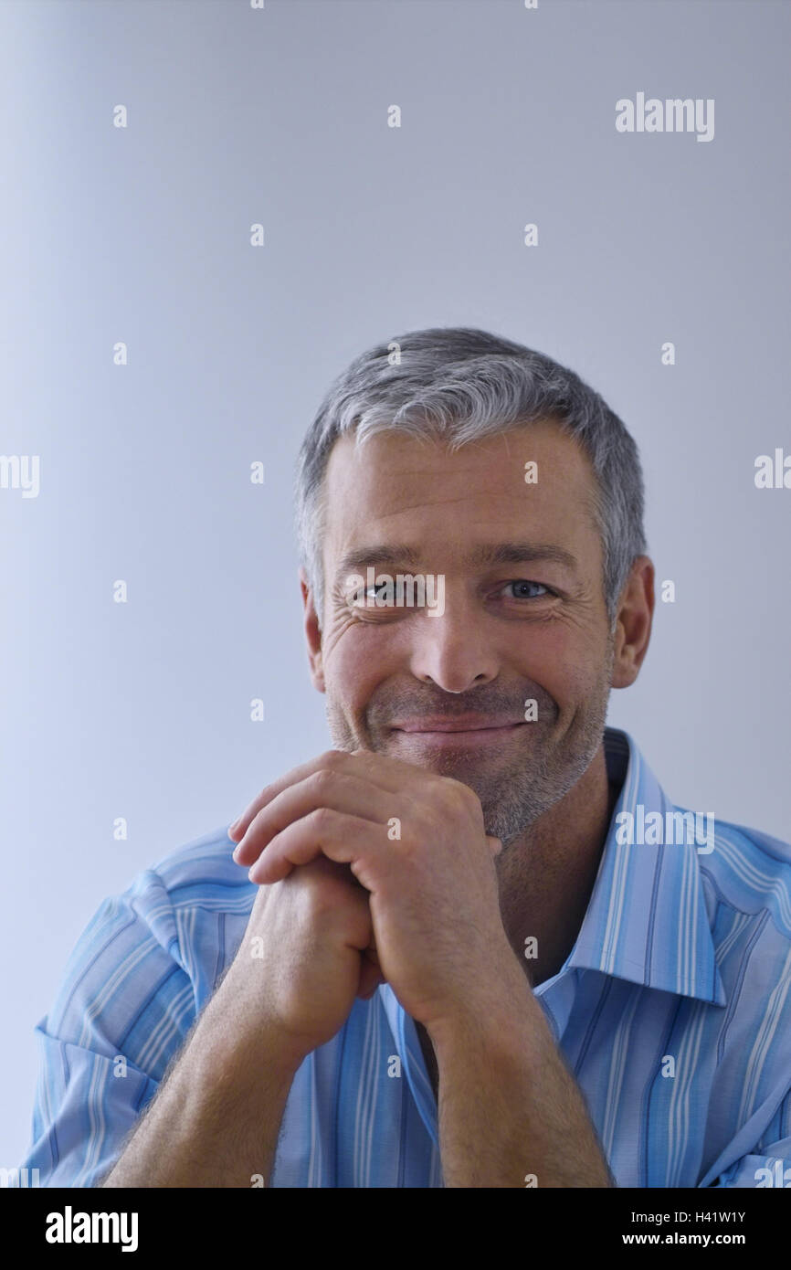 Man Middle Age Grey Haired Smiles Portrait Series Men S Stock