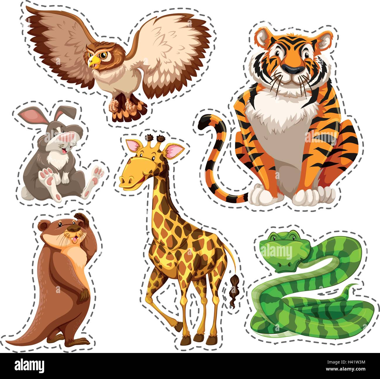 Sticker set of wild animals illustration Stock Vector Image & Art - Alamy