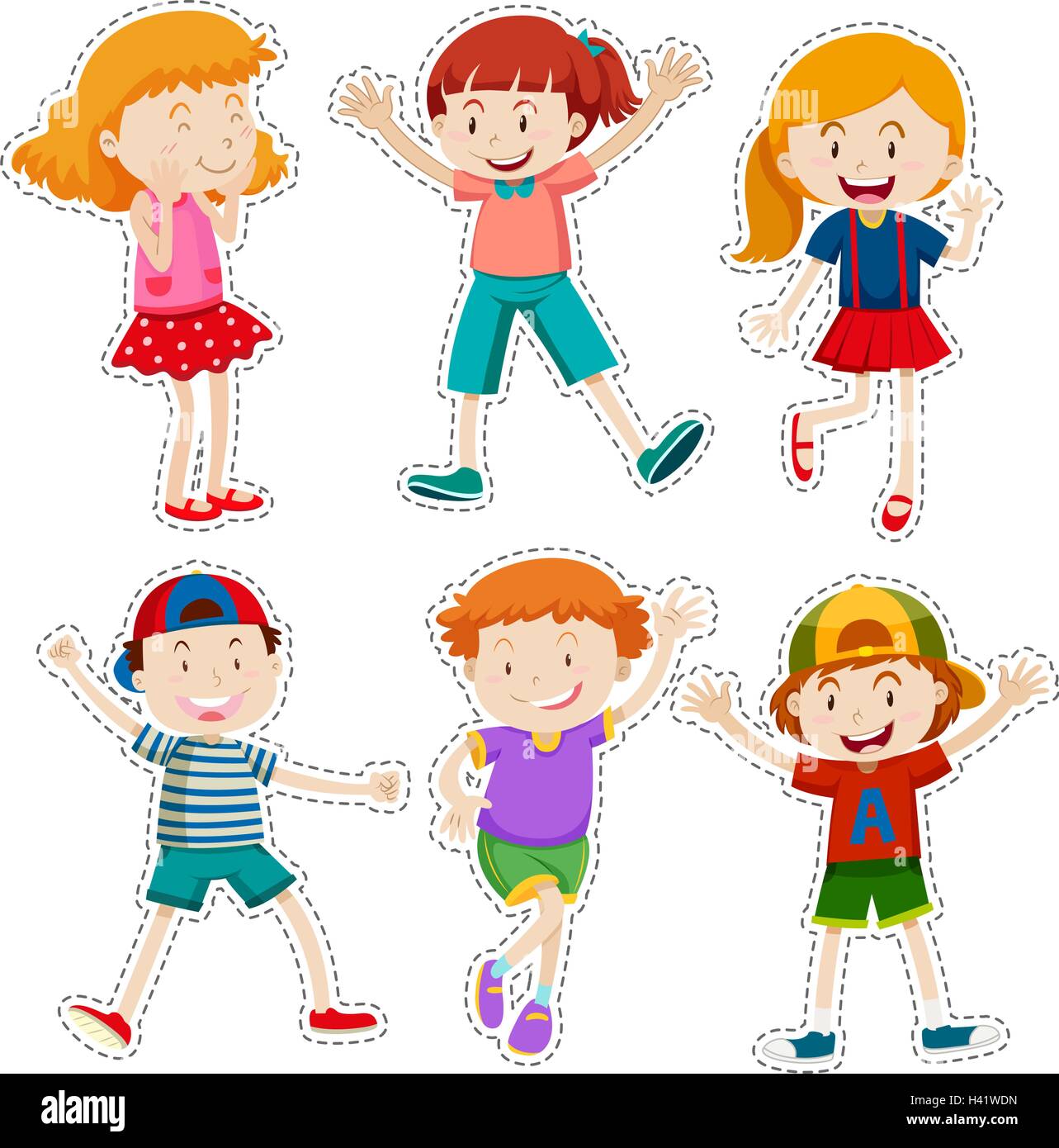 Sticker set of happy boys and girls illustration Stock Vector Image ...
