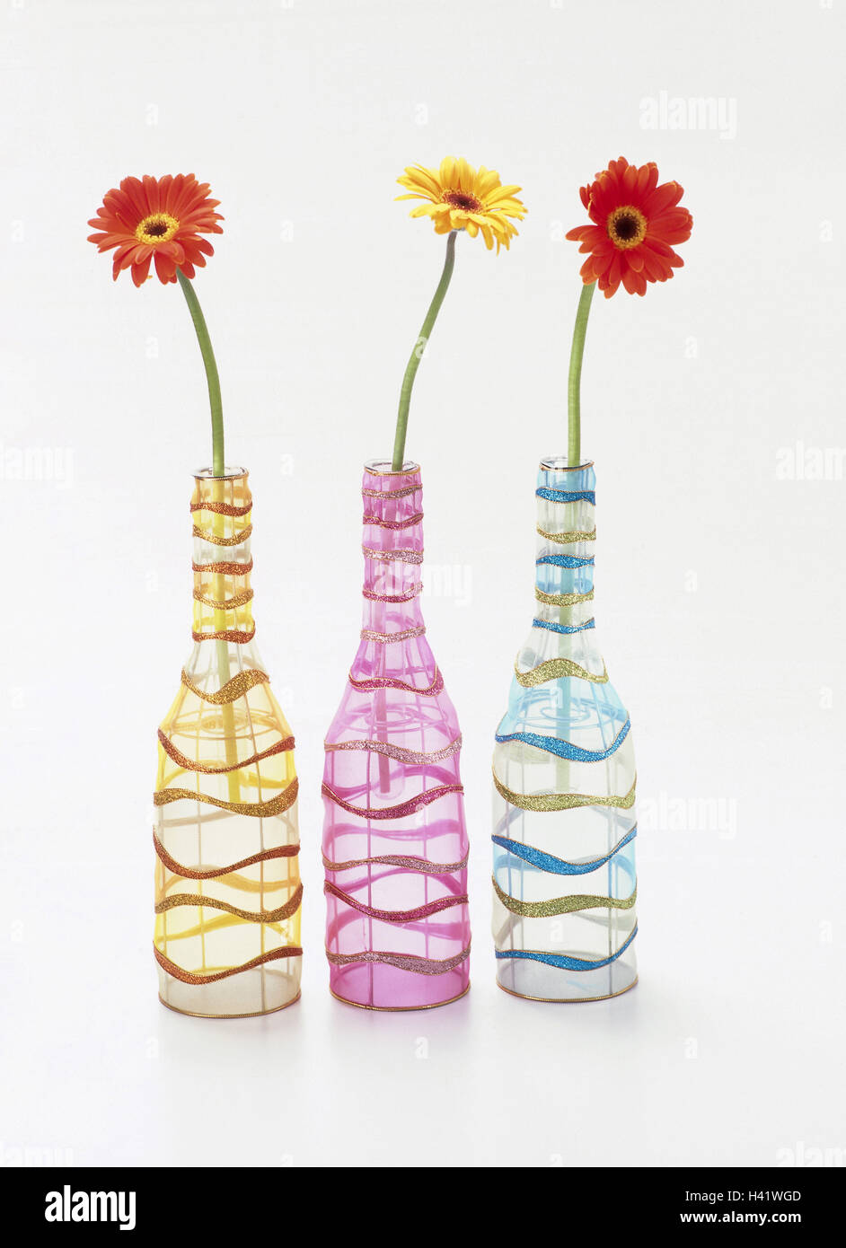 Glass bottles, colorfully, gerbera, three, Wohnaccessoires, Accessoires