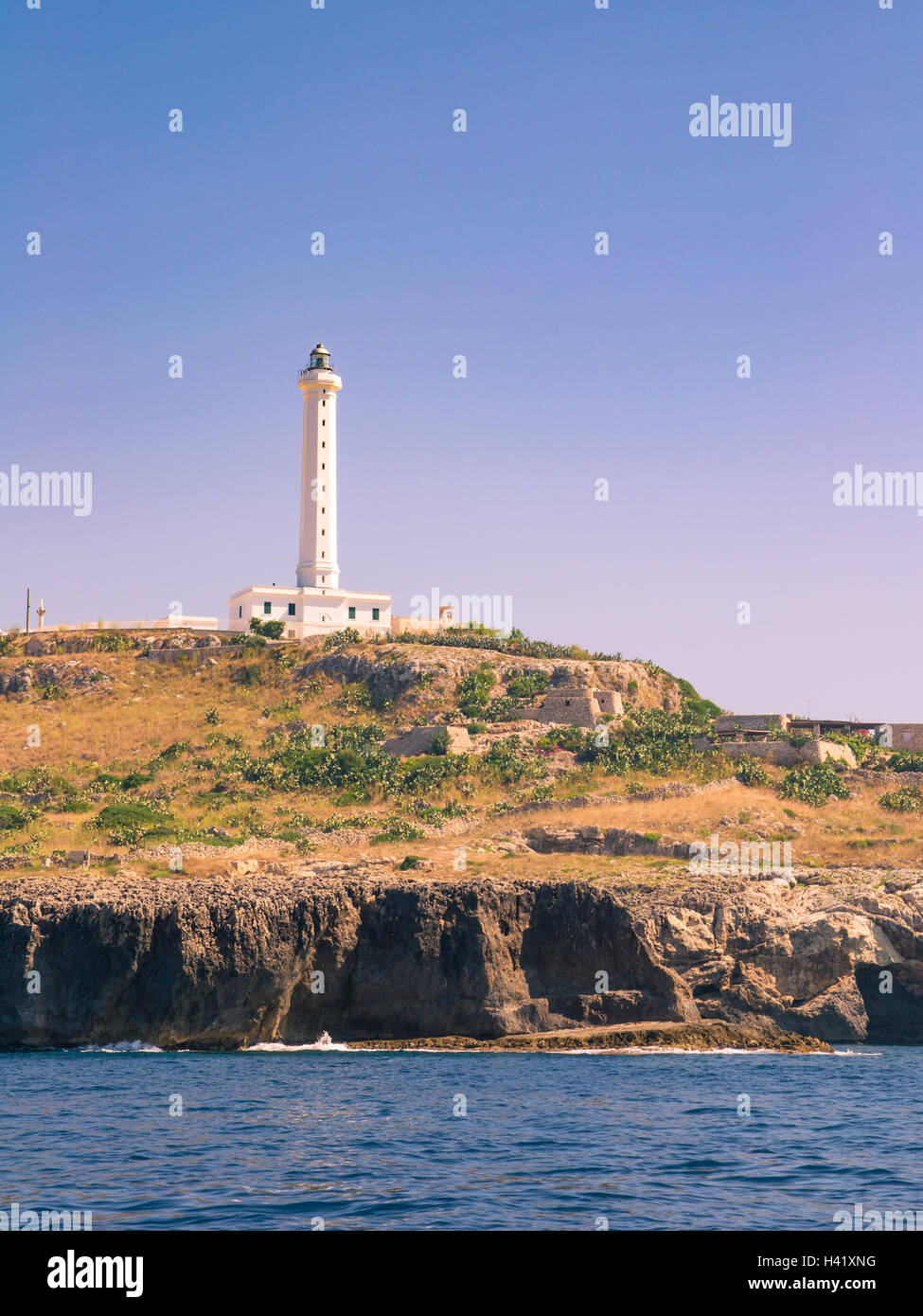 the white lighthouse of Santa Maria di Leuca, Italy Stock Photo