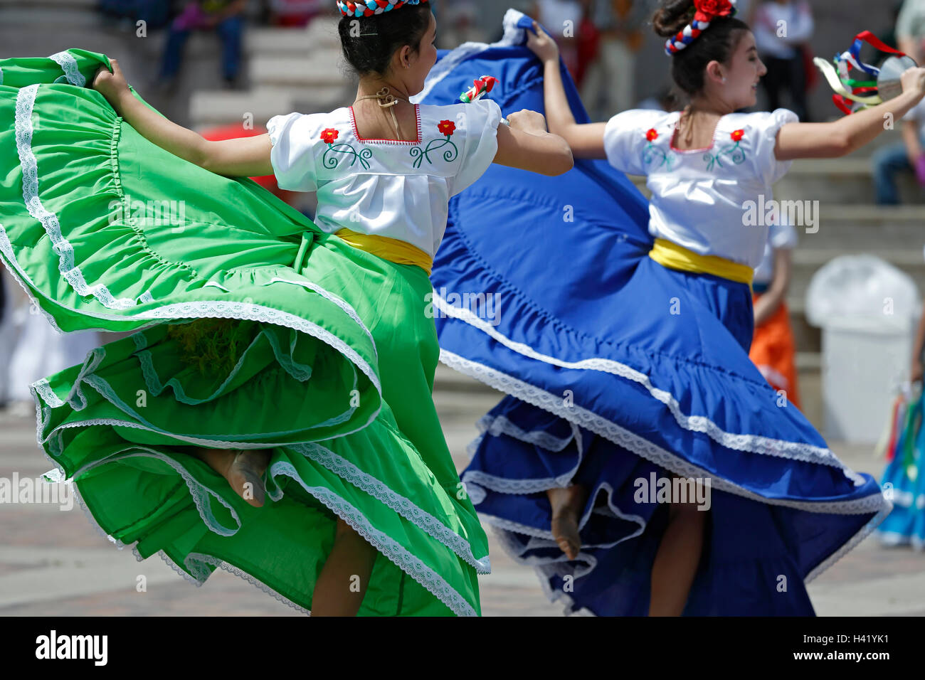Mexican dancers, Cinco de Mayo Celebration, Civic Center Park, Denver, Colorado USA Stock Photo