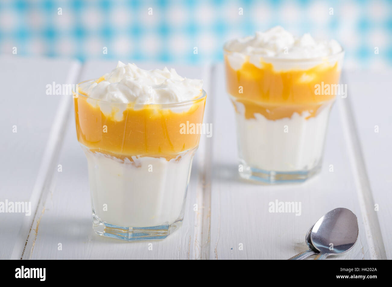 Fresh Cottage Cheese With Peach Puree With Homemade Whipped Cream