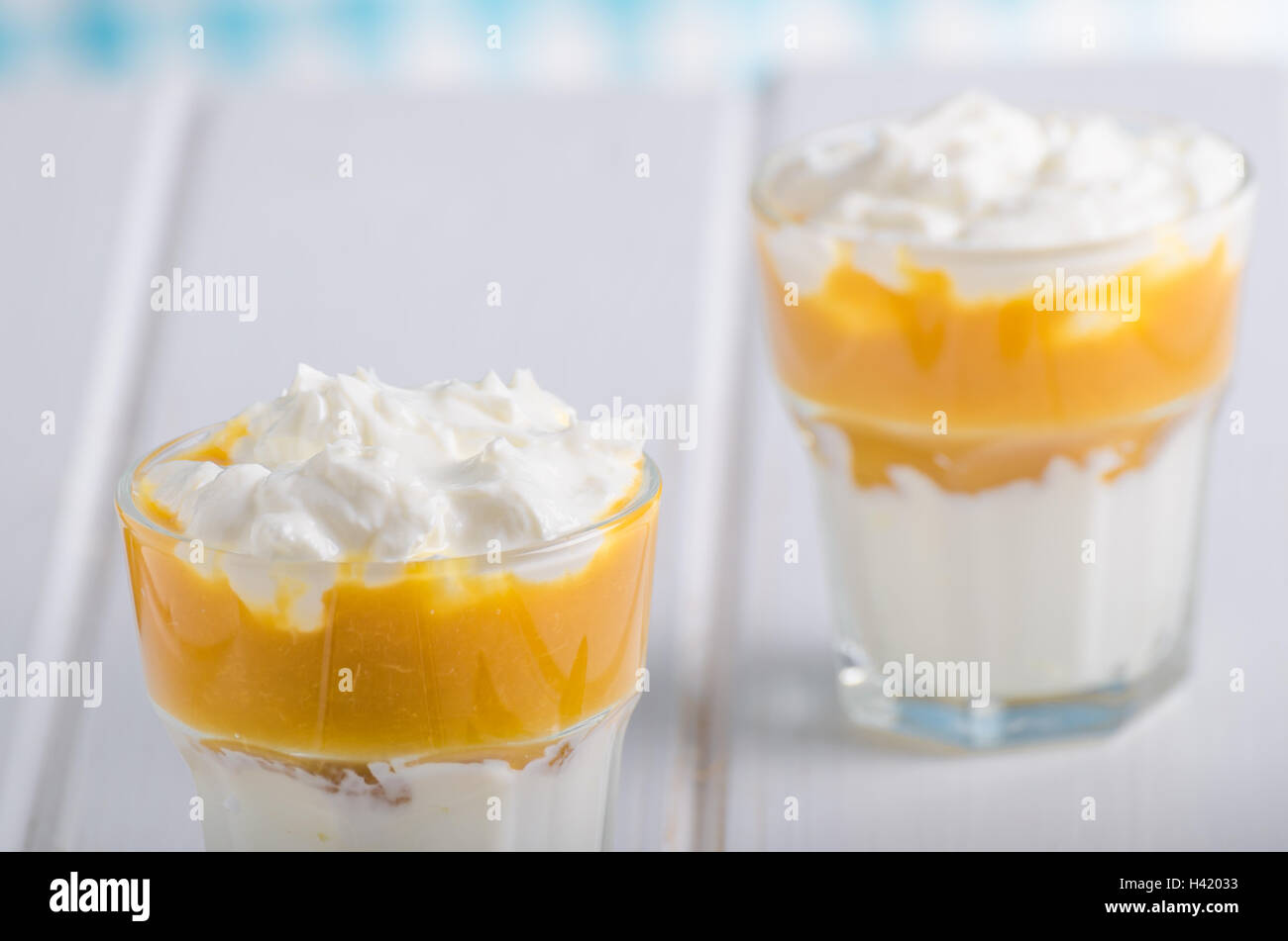 Fresh Cottage Cheese With Peach Puree With Homemade Whipped Cream