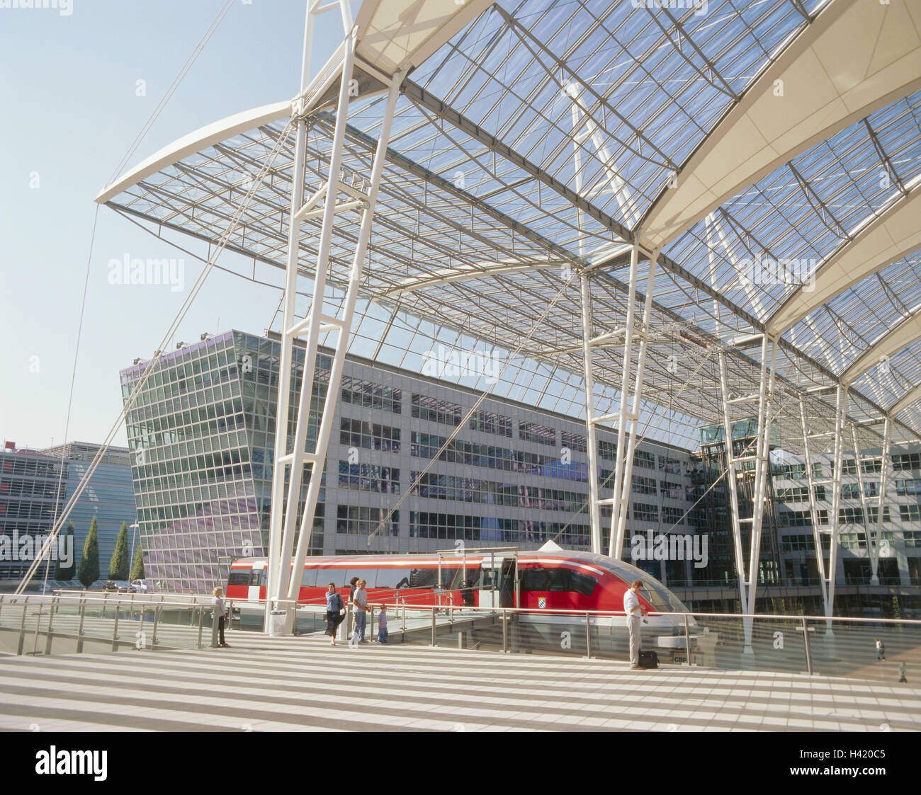 Germany, Bavaria, Munich, airport, terminal 2, Transrapid train, ONLY EDITORIALLY, Europe, Upper Bavaria, roof structure, architecture, airport terminal, transport, promotion, air traffic, building, roof, glass roof, Überdachung, construction, magnet susp Stock Photo