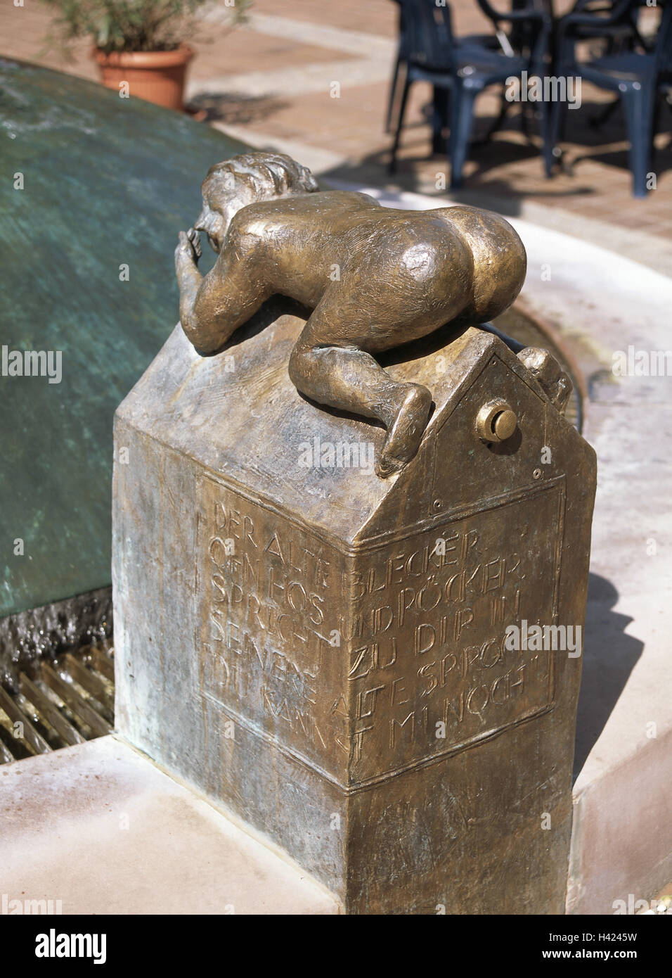 Germany, Baden-Wurttemberg, booking, fool's well 'Blecker', Europe, ode wood, Neckar ode wood circle, town, Buchener bevel night, tradition, fool, monument, fool's monument, well, artist Joseph Michael Neustifter, landmark, place of interest Stock Photo